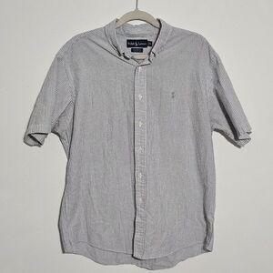 Polo Ralph Lauren Shirt Mens XL White Blue Stripe‎ Seersucker Short Sleeve Pony